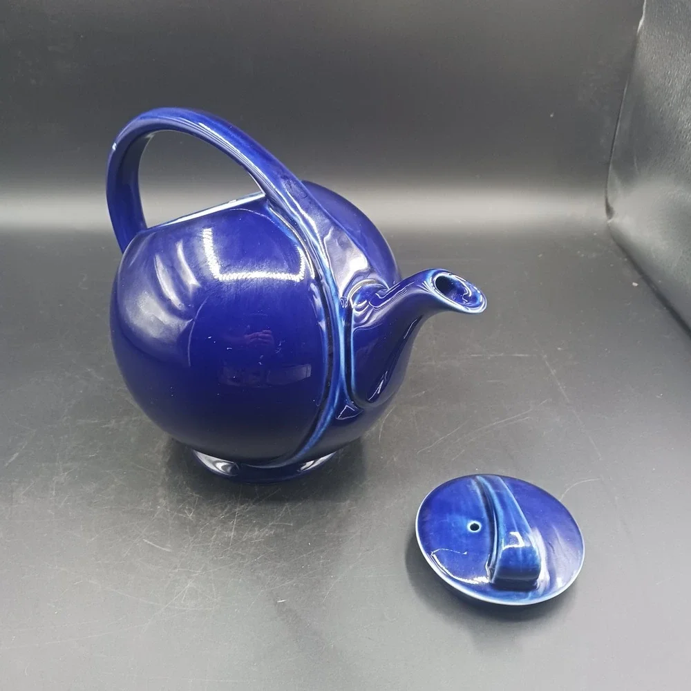 Hall Pottery TeaPot MCM Atomic Art Deco Airflow 6 Cup Cobalt Blue VTG Retro
